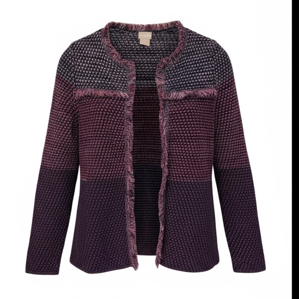 Chico's Designer Ombre Fringe Cardigan  Boho Chic 0 Petite